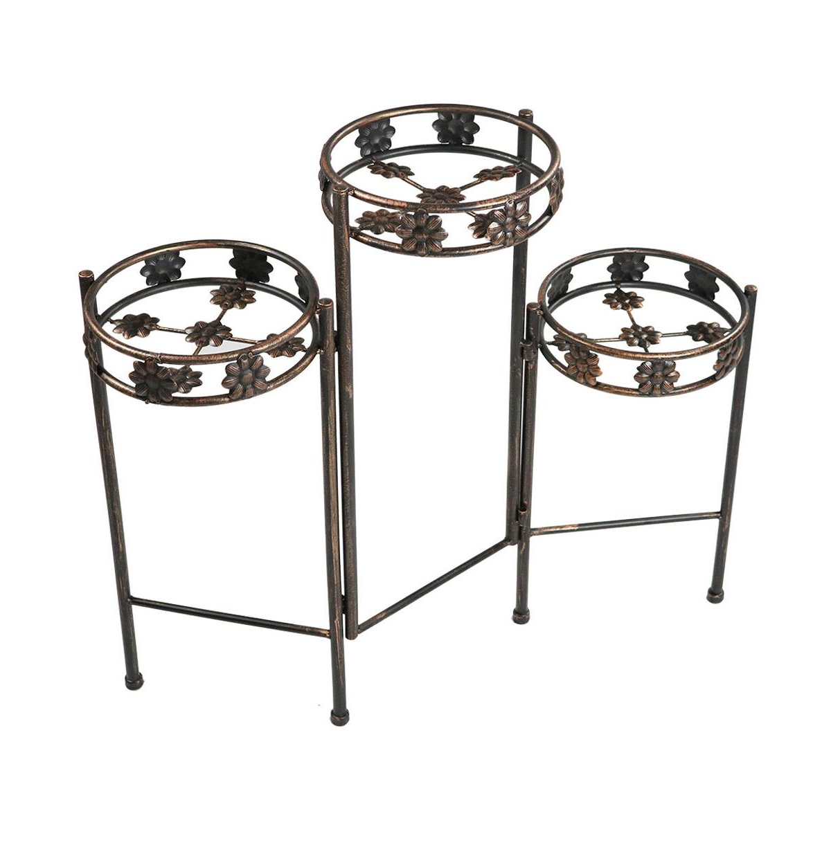 Indoor/Outdoor Steel 3-Tiered Folding Decorative Potted Flower Plant Stand Display - 29&#x22; - Bronze - Bronze
