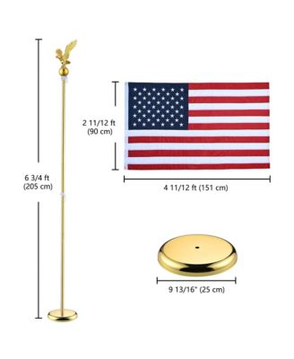 6Ft Indoor Flag Pole Kit Eagle Topper Aluminum Gold Pole with Base 3x5Ft US Flag for Office School City Hall
