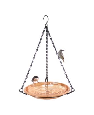 Outdoor Hand-Hammered Hanging Bird Bath or Bird Feeder with Detachable Bowl and Hanging Chain - Copper - 17.5"