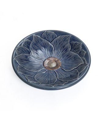 Blue Petals and Vines 22-Inch Tall Ceramic Birdbath