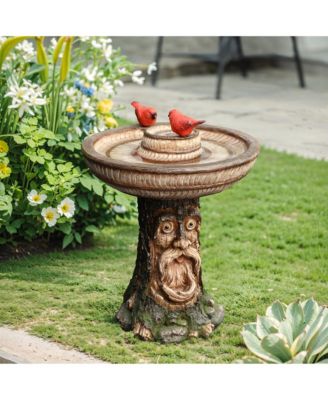 Brown Old Man in Tree 23.4-Inch Tall Resin Birdbath