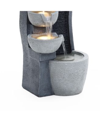5-Bowl Multi-Gray Modern Sculpture 26-Inch Tall Resin Fountain with Lights