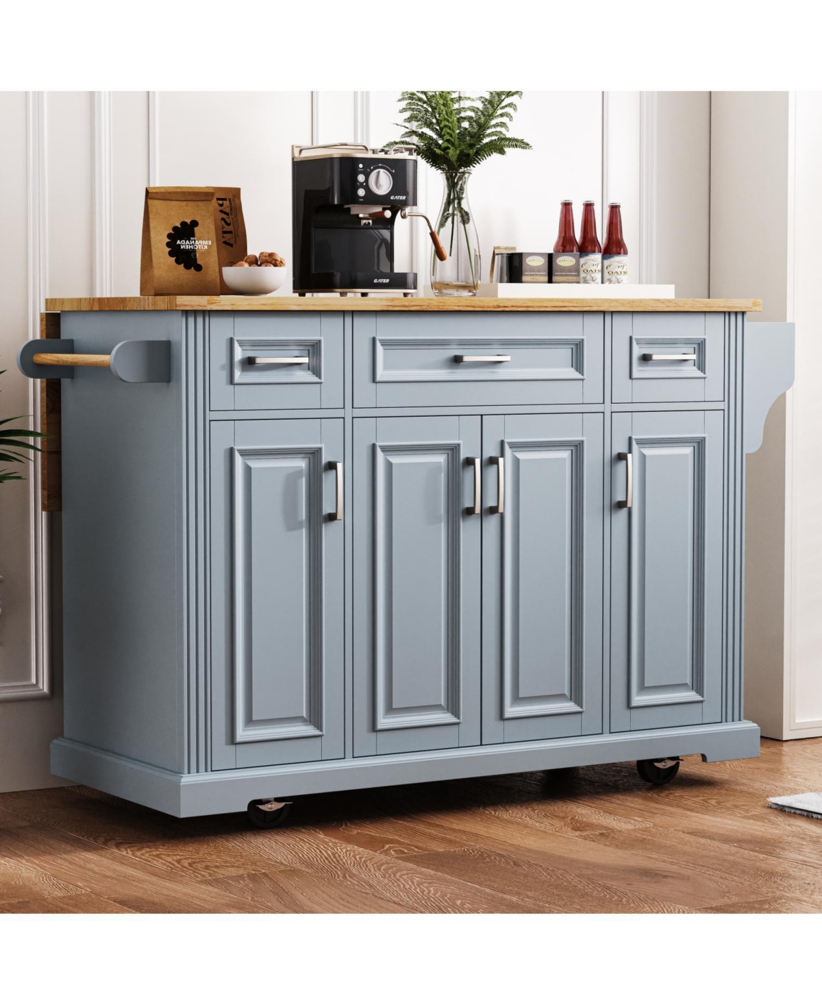 Streamdale 54" Kitchen Island Cart, Drop Leaf, Storage