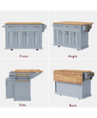 54" Kitchen Island Cart, Drop Leaf, Storage