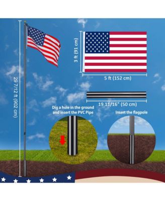Bravery 30ft 13 Gauge Sectional Flag Pole Kit Aluminum for Outside House Inground Yard Garden Residential