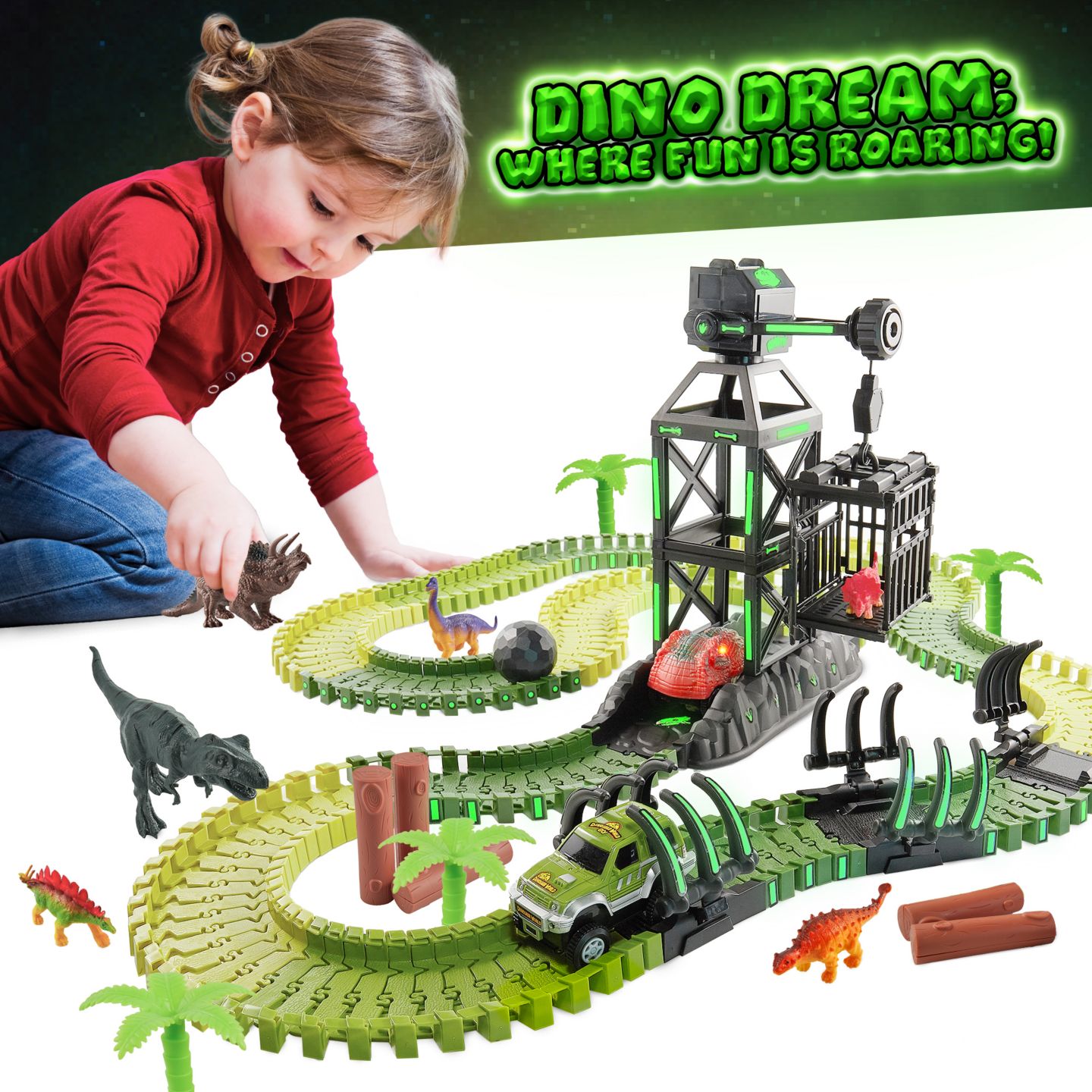Детский конструктор USA Toyz Dinosaur Dash 225-Piece Glow-in-the-Dark Stem Building Set, Ages 3+ — фото 9