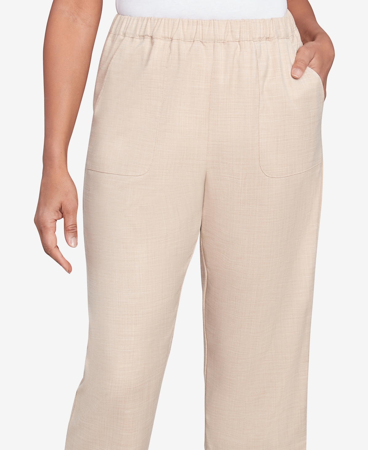 Alfred Dunner Plus Size Catalina Island Patch Pockets Elastic Waistband Capris Pants In Linen