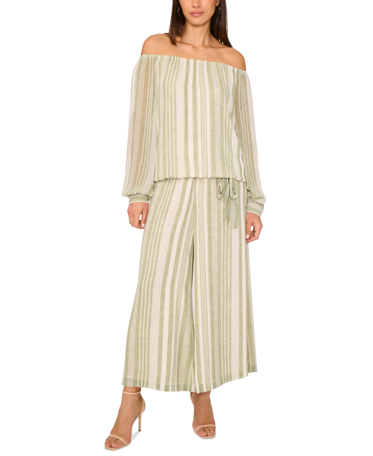 Vince Camuto Variegated Stripe Crop Wide Leg Pants In Green