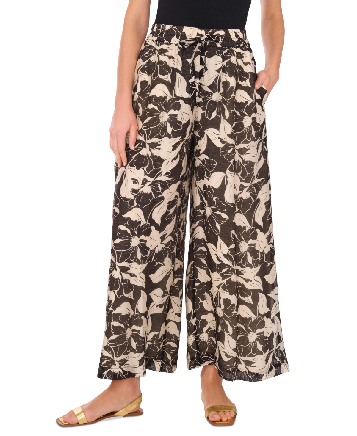 Vince Camuto Women's Vine-print Wide-leg Pull-on Pants