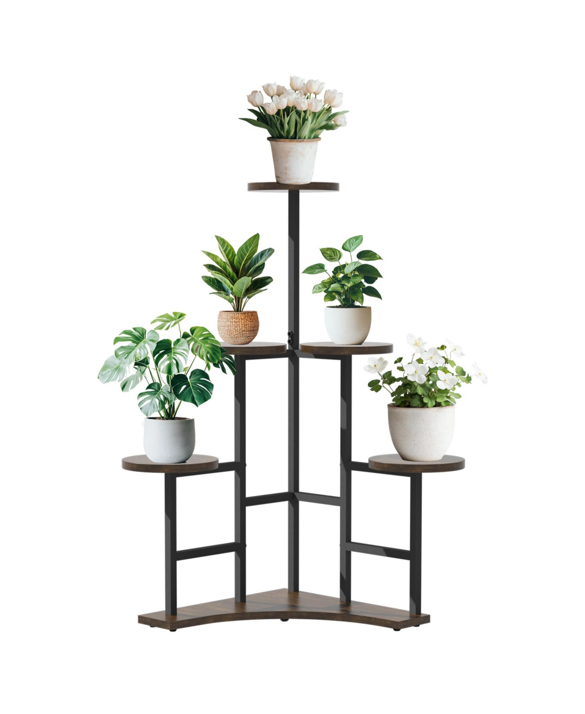 42.7" Height Corner Plant Stand with 5 Round Shelves Indoor Plant Rack Metal Frame - Brown