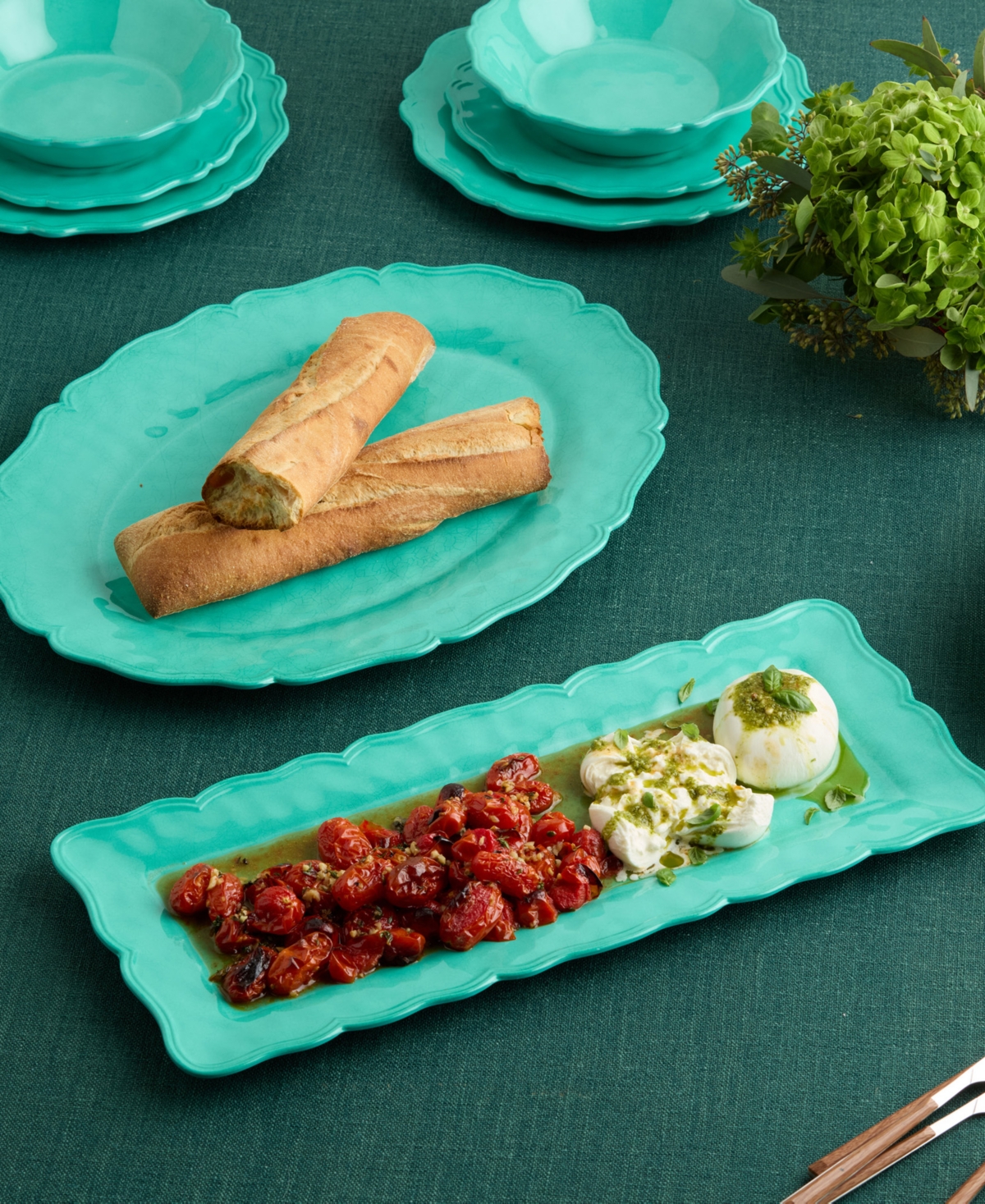 Certified International Isabella Crackle Melamine 2pc Platter Set In Teal