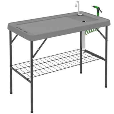 Folding Fish Cleaning Table with Sink, Faucet and Sprayer for Outdoor Use