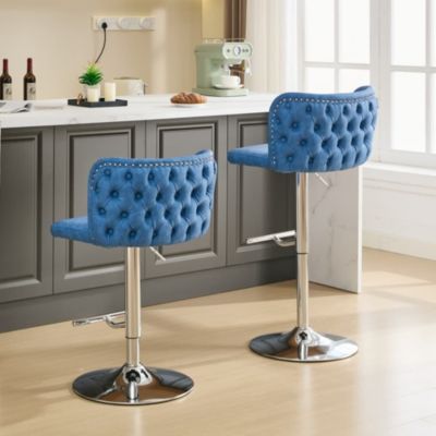 Set of 2 Swivel Bar Stools with Adjustable Height, PU Leather Tufted High Back Seat and Chrome Base for Kitchen, Home, or Pub-The Pop Home