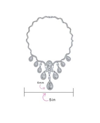  Art Deco Collar Necklace Set with Teardrop CZ and Earrings Silver Plated