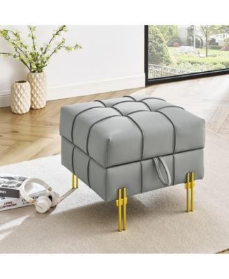 Anti-Scratch PU Leather Storage Ottoman, Upholstered Footstool with Gold Stainless Steel Legs for Bedroom or Living Room