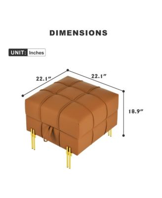 Anti-Scratch PU Leather Storage Ottoman, Upholstered Footstool with Gold Stainless Steel Legs for Bedroom or Living Room