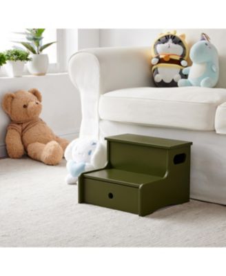 14" Wooden Toddler Step Stool for Kids with Storage for Bedroom, Bathroom & Kitchen