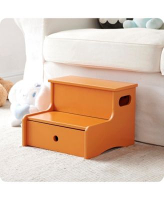 14" Wooden Toddler Step Stool for Kids with Storage for Bedroom, Bathroom & Kitchen