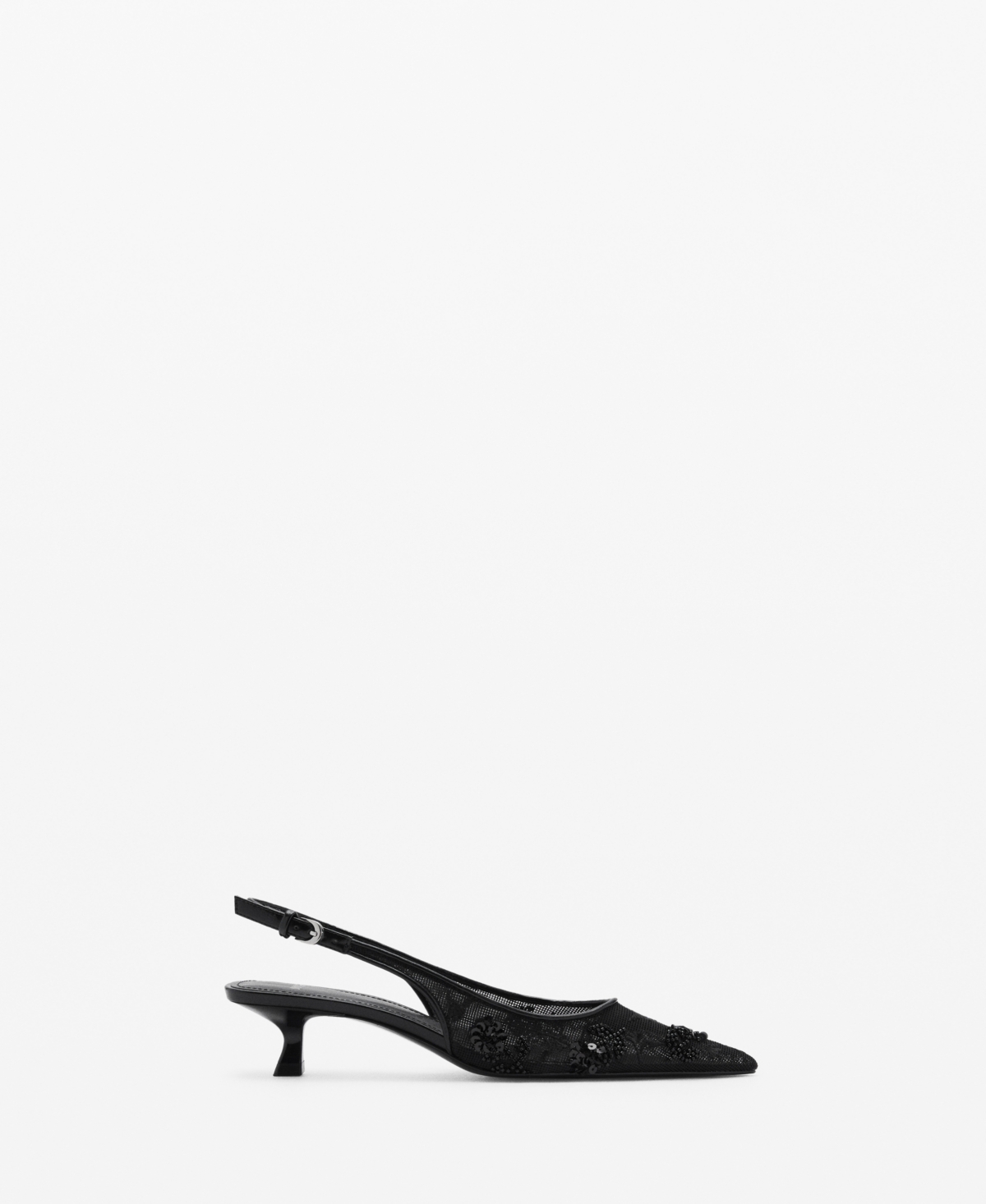 MANGO WOMEN'S SEQUINS EMBROIDERED KITTEN-HEEL SHOES 