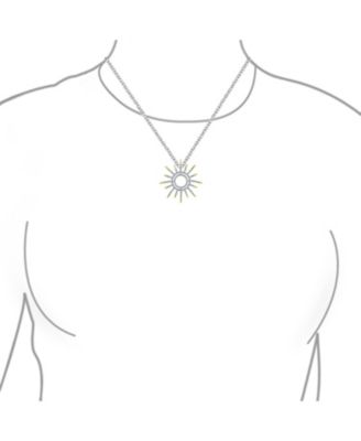 Summer Flaming Sunshine Two Tone Micro Pave CZ Starburst Celestial Sunburst Pendant Necklace 14K Gold Brass