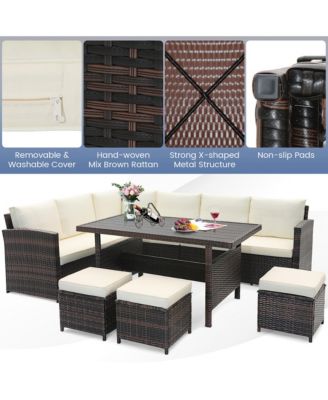 7PCS Wicker Patio Conversation Furniture Set Sectional Sofa Set w/ Cushions