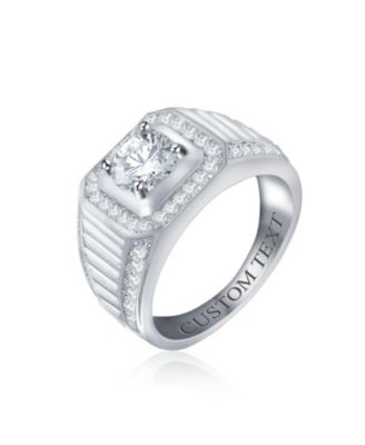Clear CZ Statement Halo Square Princess Cut Solitaire Promise Ring with Micro Pave Matte Band Plated