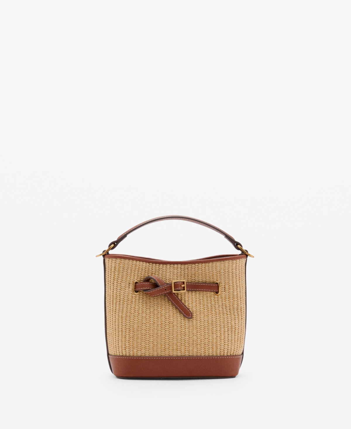Women's Buckle Detail Canvas Bucket Bag - Leather