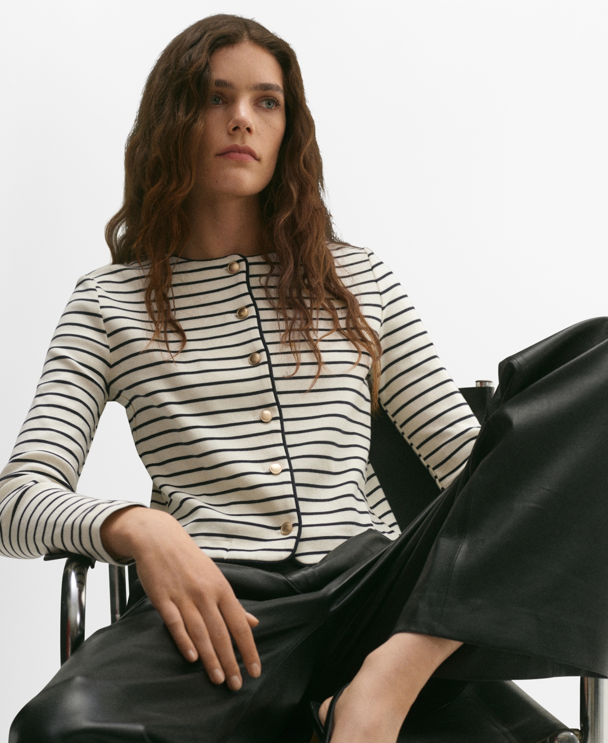 Mango Women's Stripped Knit Cardigan Sweater In Ecru