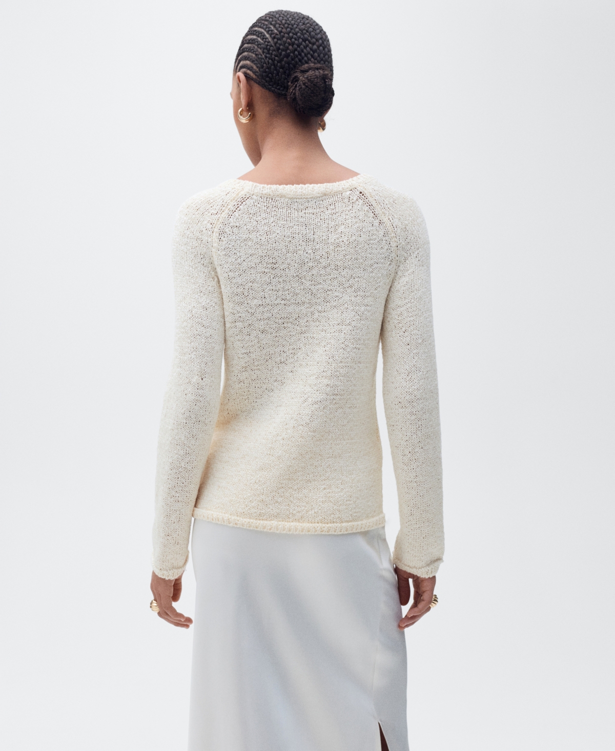 Mango Women's Round-neck Crochet Sweater In Ecru