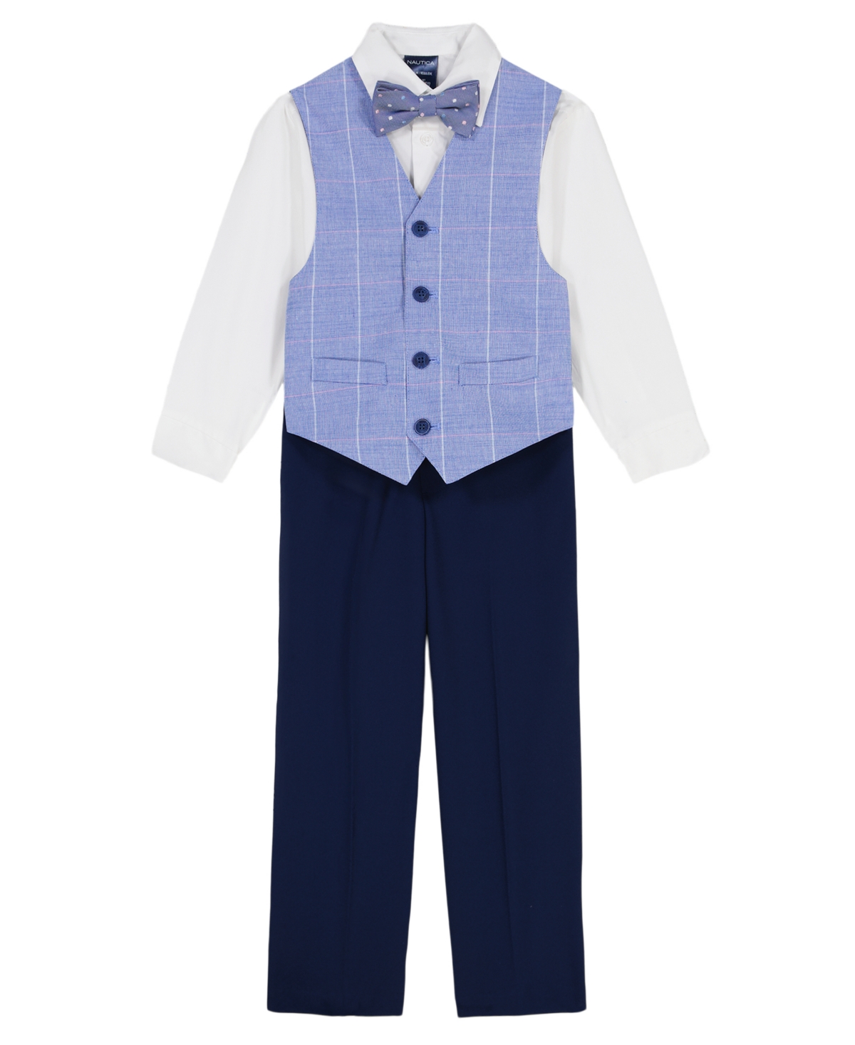 Nautica Toddler And Little Boys 4-piece Sharkskin Windowpane Duo Vest Set With Bow Tie
