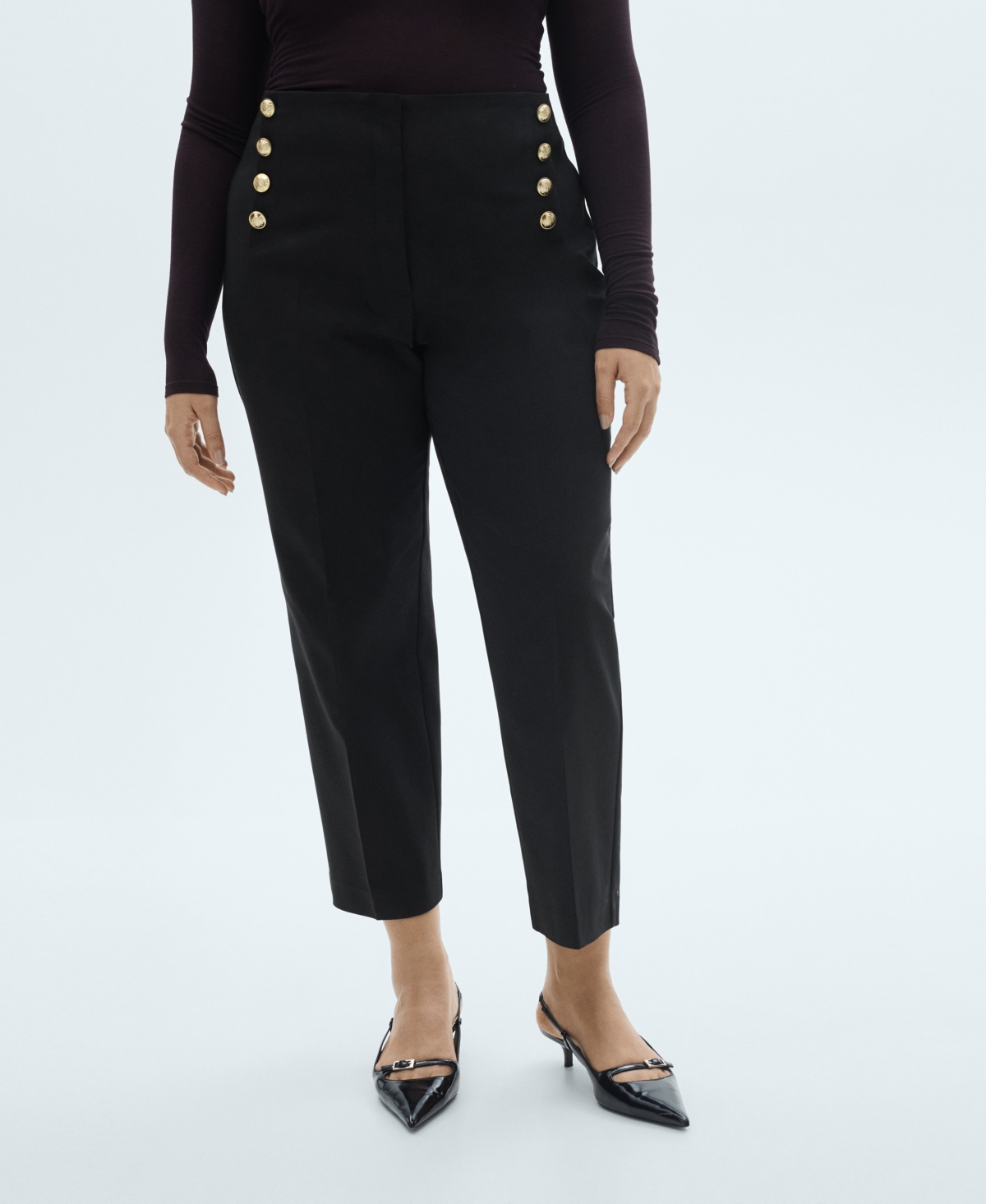 Shop Mango Women's Jewel Buttoned Straight Pants In Black
