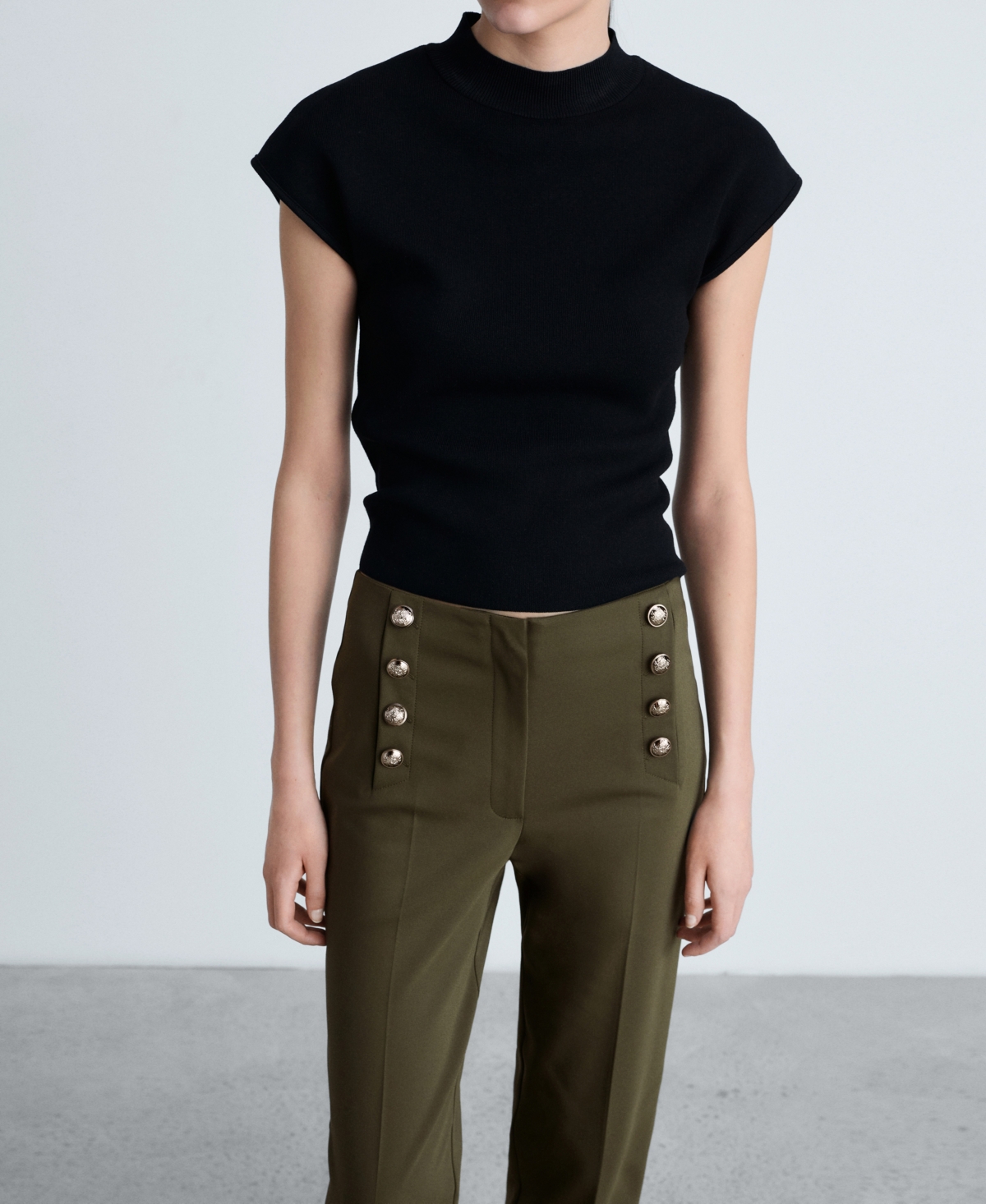 Shop Mango Women's Jewel Buttoned Straight Pants In Khaki