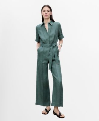 MANGO - Women's Linen Shirt Jumpsuit