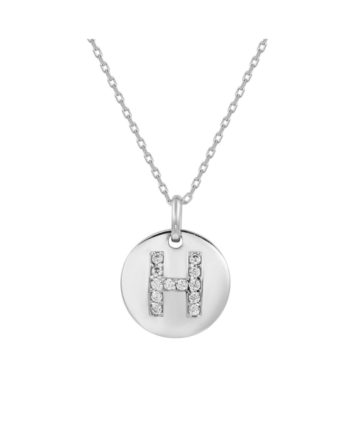Suzy Levian Sterling Silver Cubic Zirconia Letter Initial Disc Pendant - H