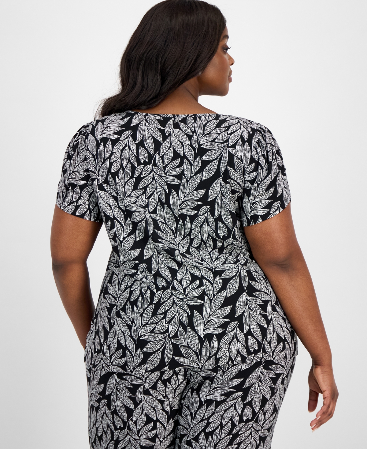 Ak Anne Klein Plus Size Printed Tulip-sleeve Blouse