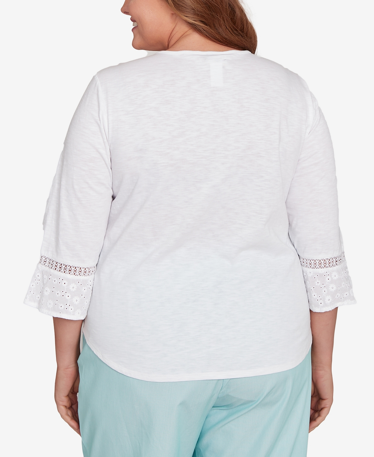 Alfred Dunner Plus Size St. Thomas Lace Patchwork Embellished Sleeve Top In White