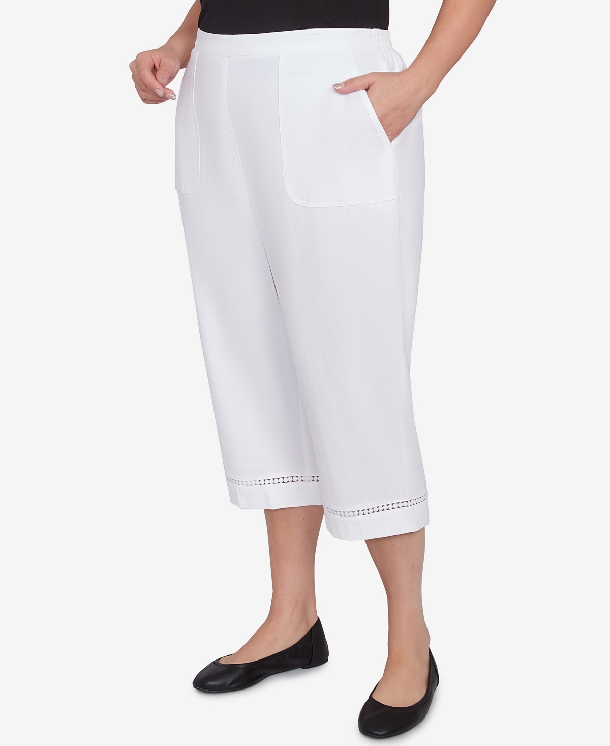 Alfred Dunner Plus Size Rise And Shine Lace Dotted Trim Capri Jacket In White