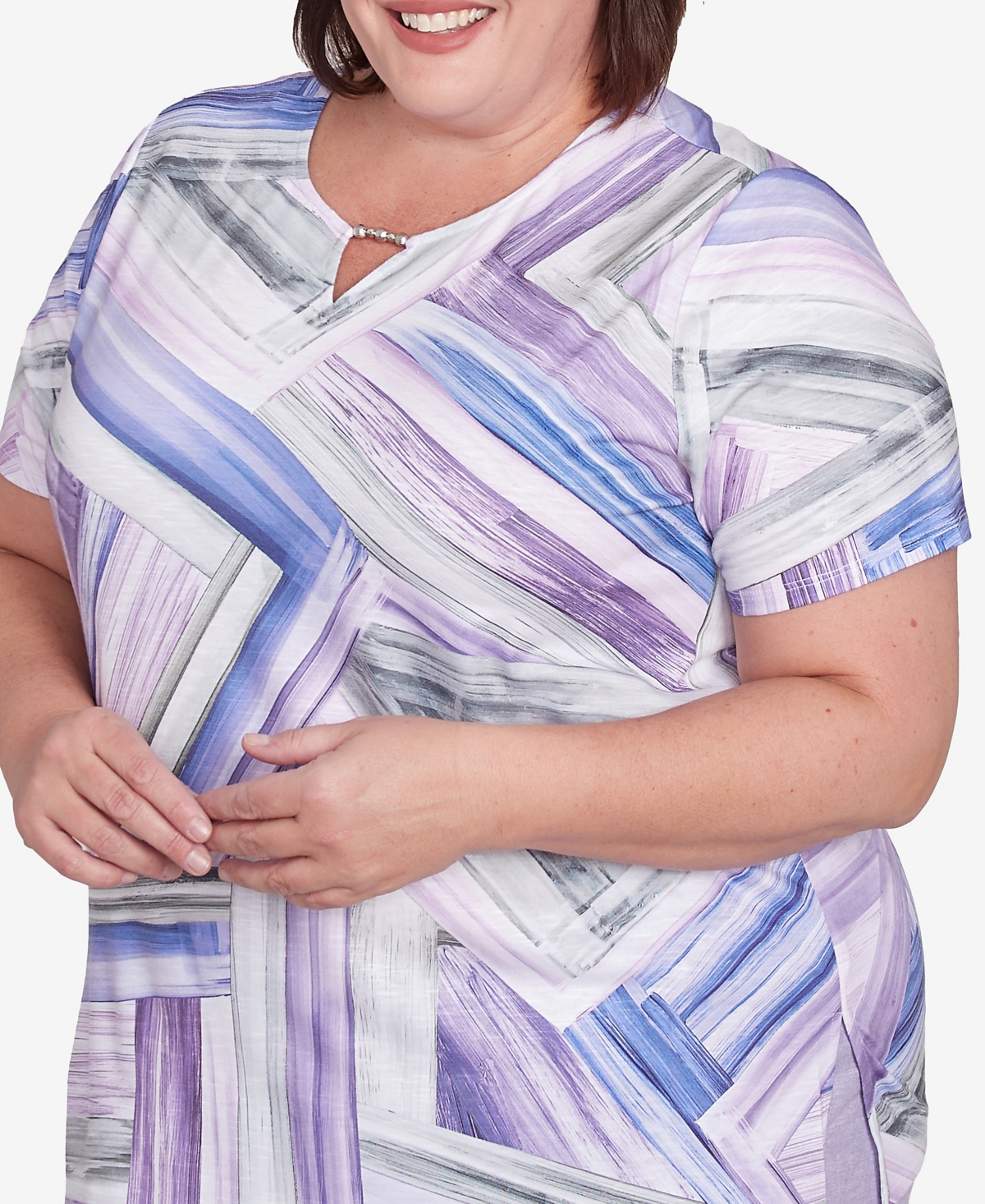 Alfred Dunner Plus Size Crystal Springs Brushstroke-stained Glass Top In Lilac Multi
