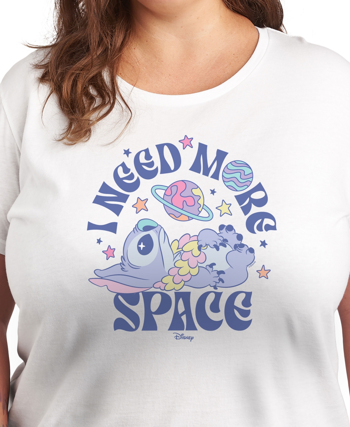Hybrid Apparel Plus Size Lilo Stitch Need More Space Graphic T-shirt In White