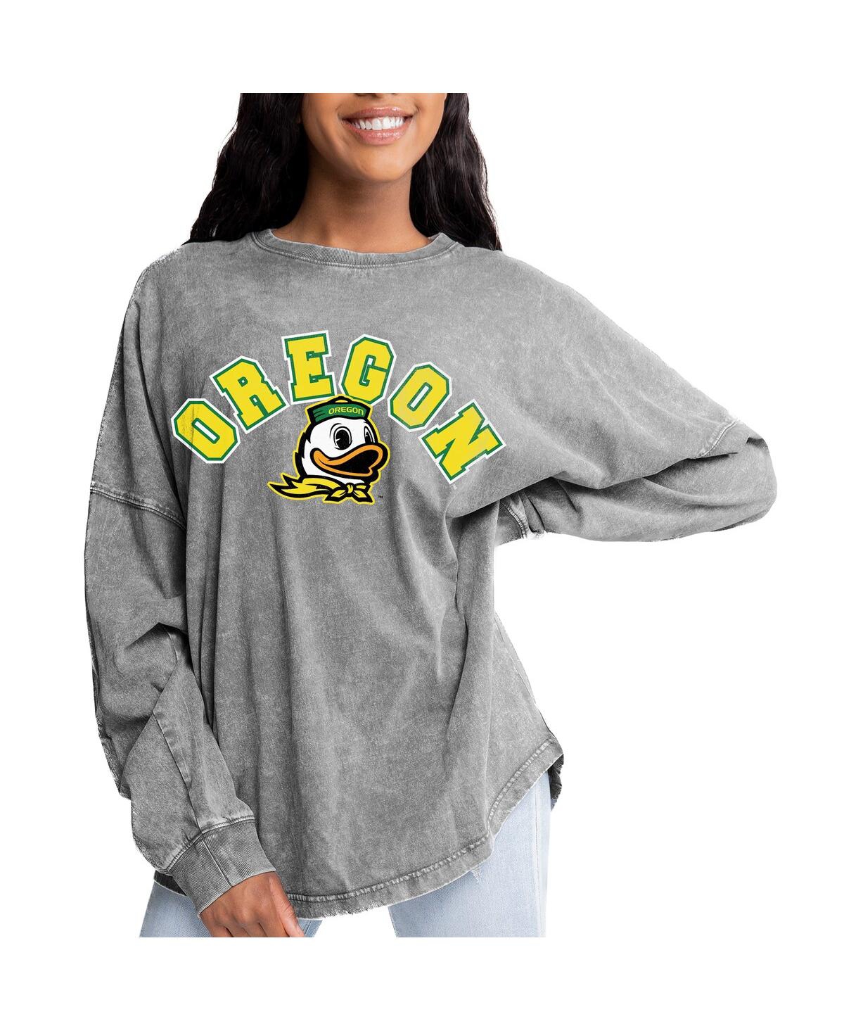 Shop Gameday Couture Women's Gray Oregon Ducks Faded Wash Pullover Sweatshirt