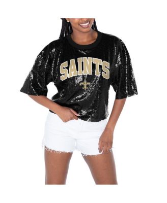 Gameday Couture - Women's Black New Orleans Saints Rise Up Sequin Cropped T-Shirt