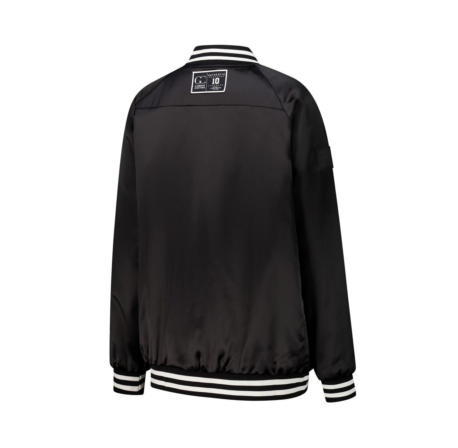 Women's Black/Orange Cleveland Browns Oversized Hot Shot Rhinestone Throwback Full-Snap Varsity Bomber Jacket