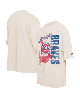 New Era - Men's Cream Atlanta Braves Cooperstown Collection Oversized Throwback Distressed T-Shirt