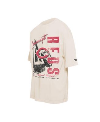 New Era Men's Cream Cincinnati Reds Cooperstown Collection Oversized Throwback Distressed T-Shirt