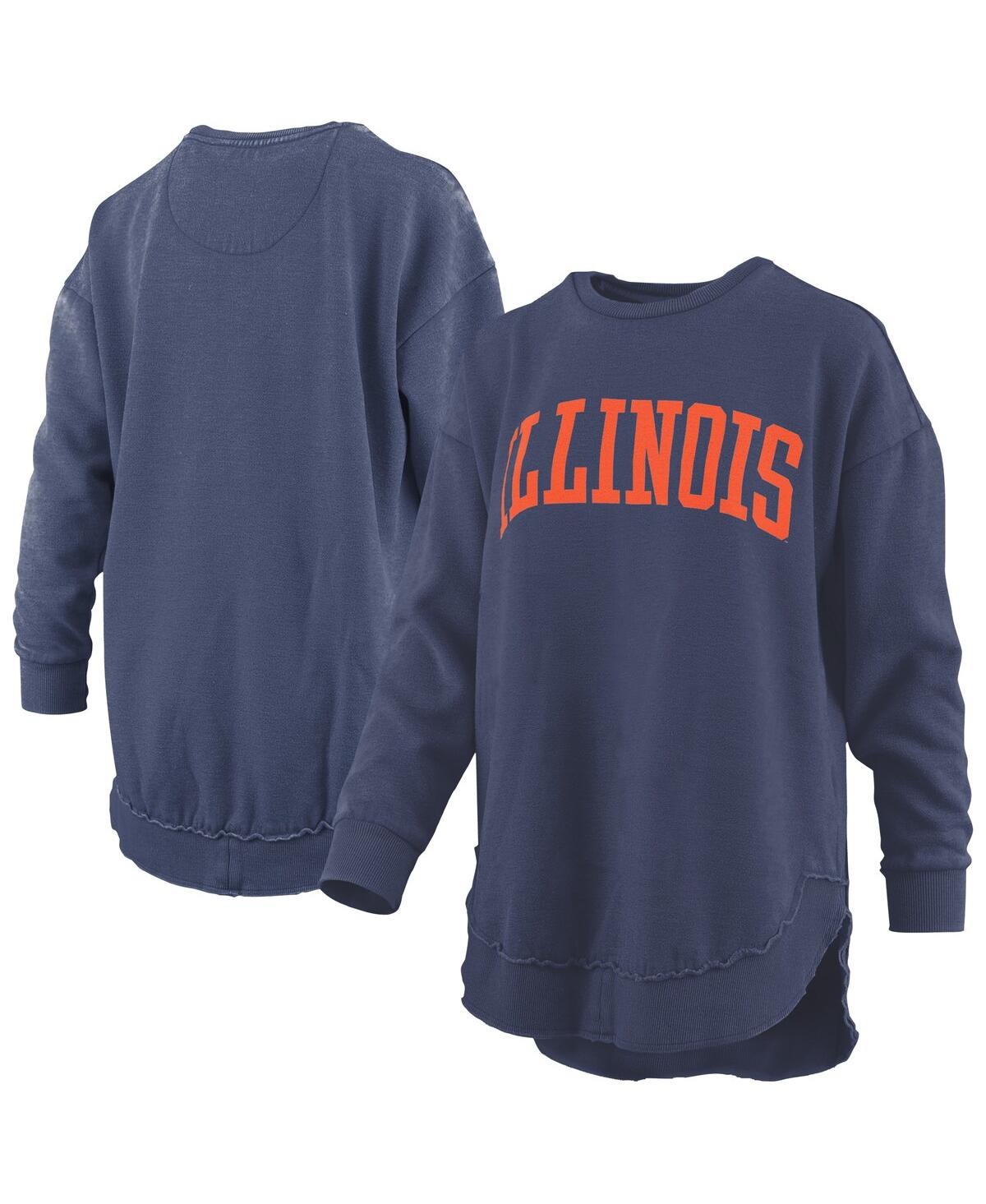 PRESSBOX WOMEN'S NAVY ILLINOIS FIGHTING ILLINI MELANGE PONCHO VINTAGE FLEECE LONG SLEEVE PULLOVER SWEATSHIRT 