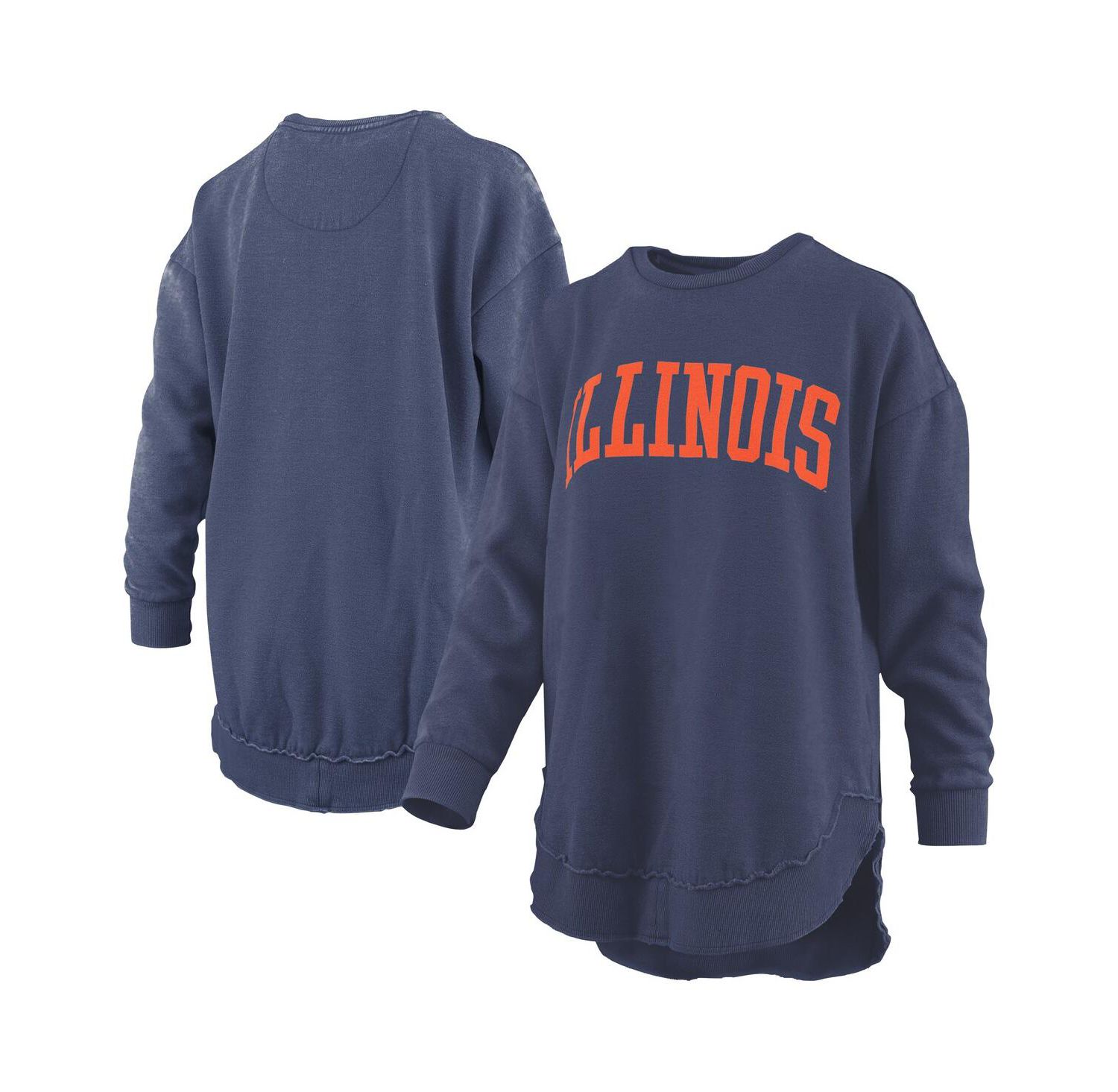 Women's Navy Illinois Fighting Illini Melange Poncho Vintage Fleece Long Sleeve Pullover Sweatshirt