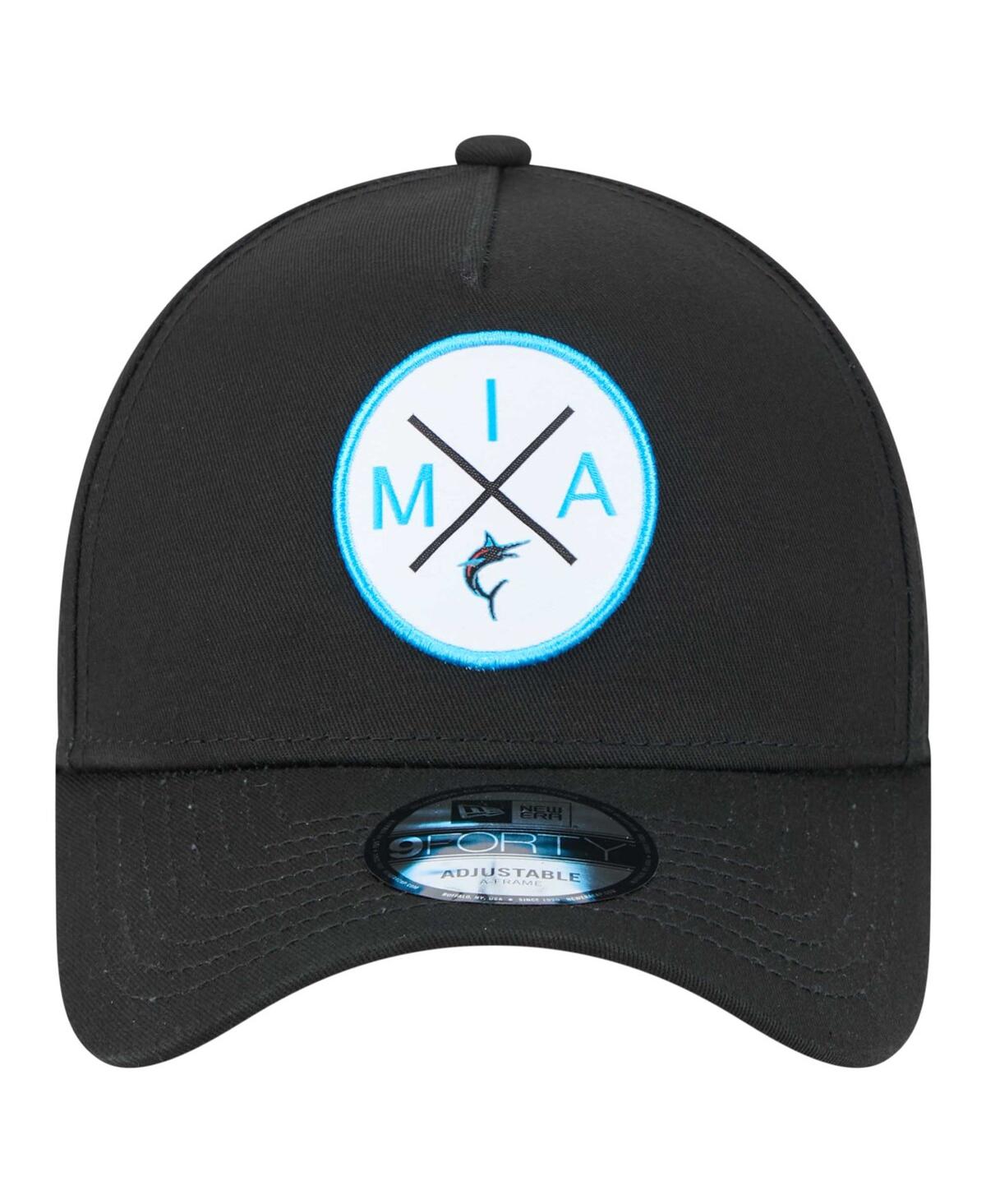 New Era Men's Black Miami Marlins 9forty A-frame Adjustable Hat In Black