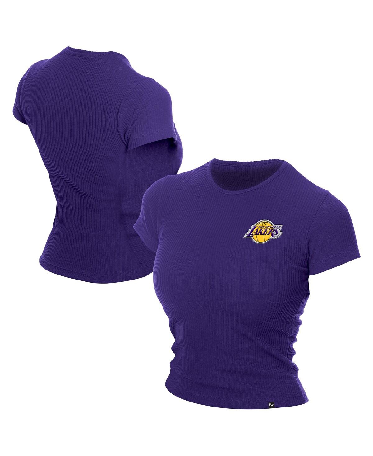 NEW ERA WOMEN'S PURPLE LOS ANGELES LAKERS LEISURE COLLECTION BABY DOLL CROPPED T-SHIRT 