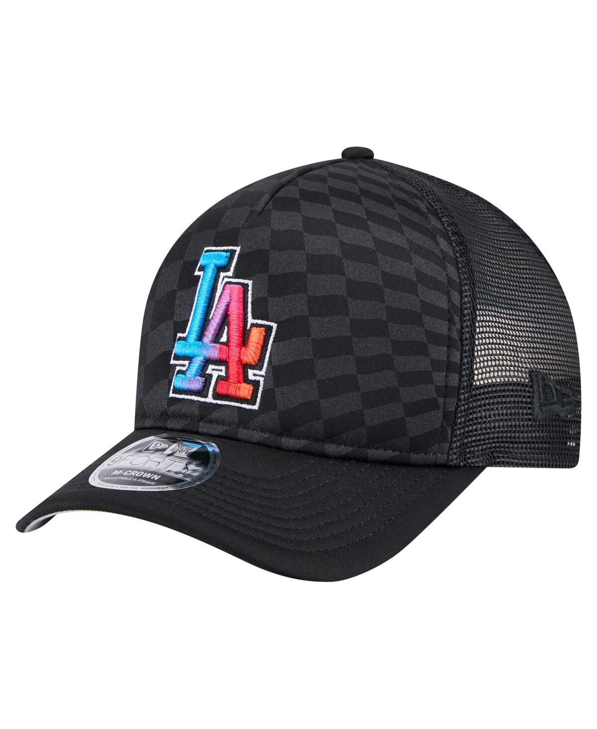 New Era Men's Black Los Angeles Dodgers Gradient 9forty A-frame M-crown Trucker Adjustable Hat In Black