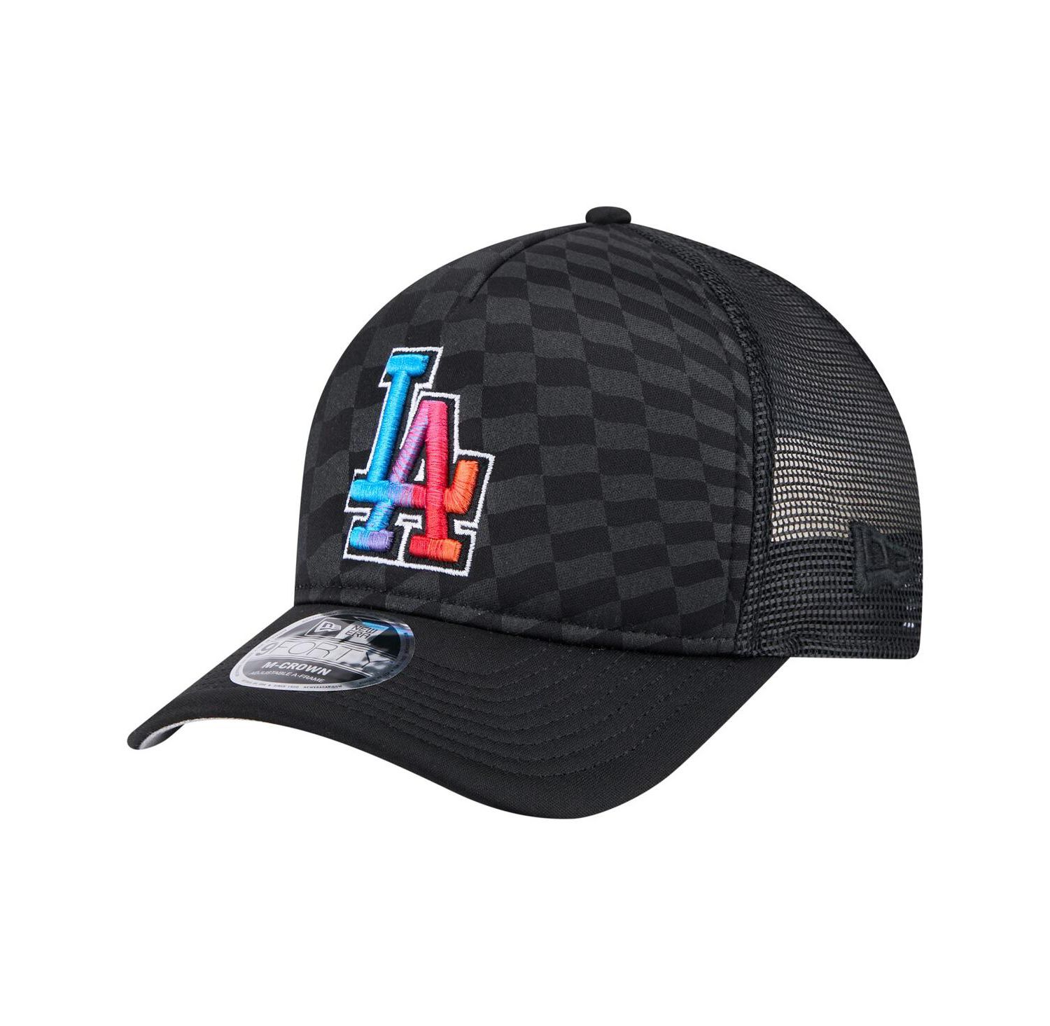 Men's Black Los Angeles Dodgers Gradient 9FORTY A-Frame M-Crown Trucker Adjustable Hat